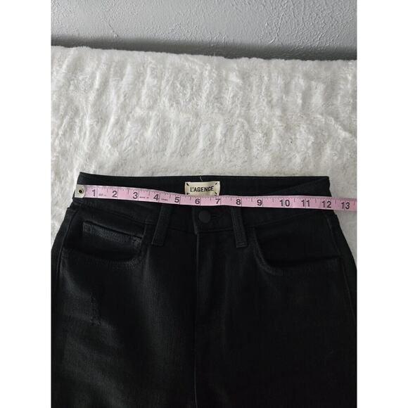 L'Agence High Line Skinny High Rise Saturated Black Distruct Distressed Jeans 24 - Picture 14 of 16